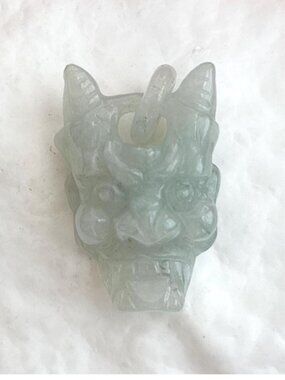Demon Head | Dragon Head Natural Jadeite Stone Vintage Figure | Chinese Figurine